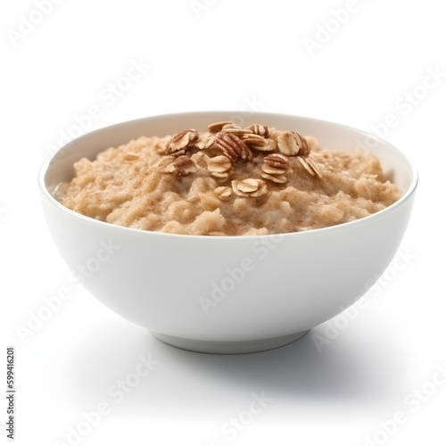 bowl of porridge with nuts in a bowl sprinkled on top photo