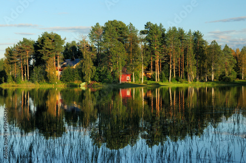 Beautiful Reflections Of The Countryside On A Lake In Ranua Finland On A Beautiful Sunny Summer Day With A Clear Blue Sky