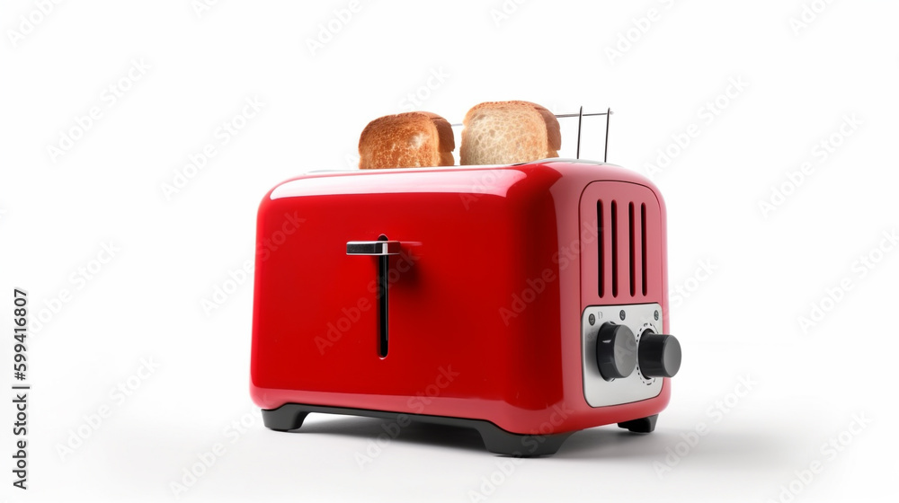 Modern toaster with bread slices on white background, Created using generative AI tools. Modern toaster with bread slices on white background, Created using generative AI tools.