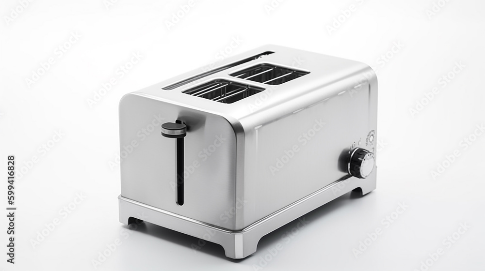 Modern toaster with bread slices on white background, Created using generative AI tools. Modern toaster with bread slices on white background, Created using generative AI tools.