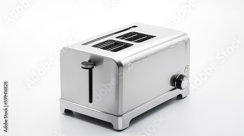 Modern toaster with bread slices on white background,  Created using generative AI tools.