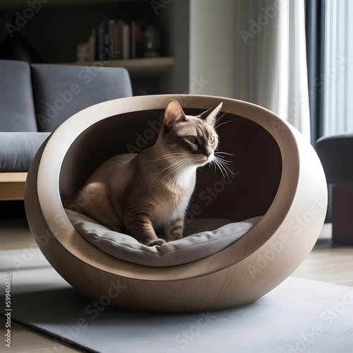 cat on the moon shape pet couch photo