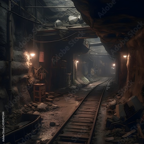old abandoned mine tunnel with train tracks