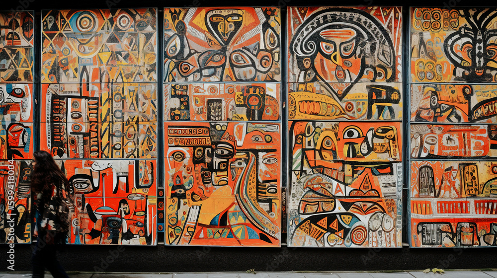 Obraz premium An Outsider Art Wall Paint in a Street of a City - generative AI