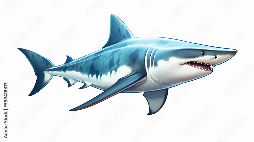 Shark isolated on white background. Created with Generative AI tools Shark isolated on white background. Created with Generative AI tools