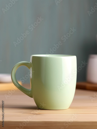 Coffee cup designer mockup with green turquoise background