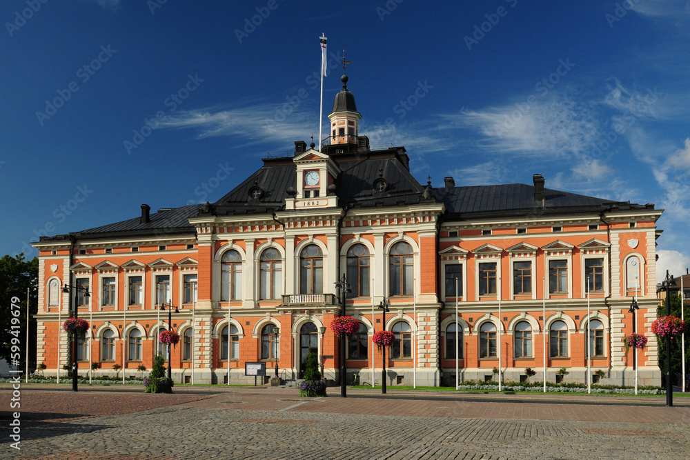 City Hall Of Renaissance In Kuopio Finland On A Beautiful Sunny Summer Day With A Clear Blue Sky