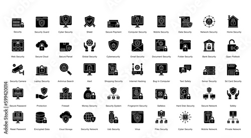 Security Glyph Iconset Alert Cyber Security Glyph Icon Bundle in Black