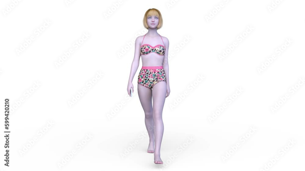 歩くビキニ姿の女性