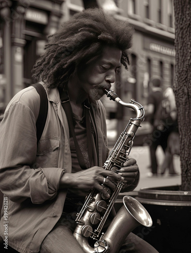 A Street Musician Playing Saxophone - generative AI