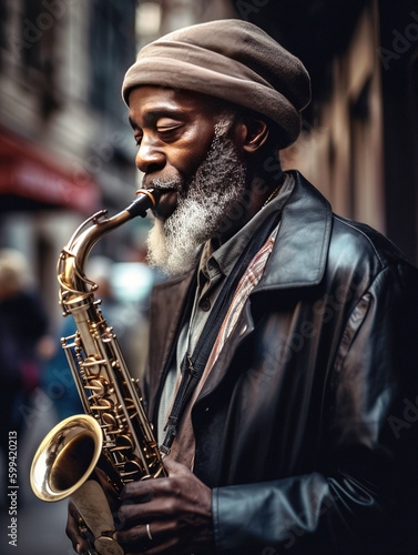 A Street Musician Playing Saxophone - generative AI