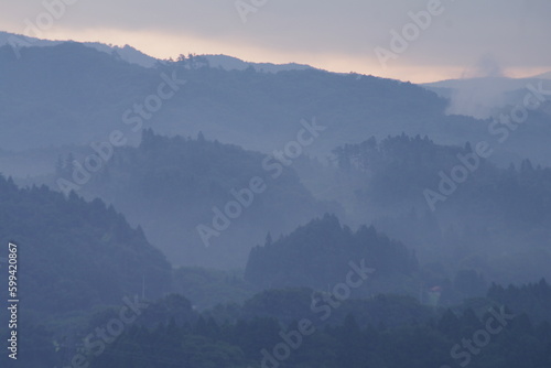 Dawn landscape photo of Japanese countryside. Quiet impression.