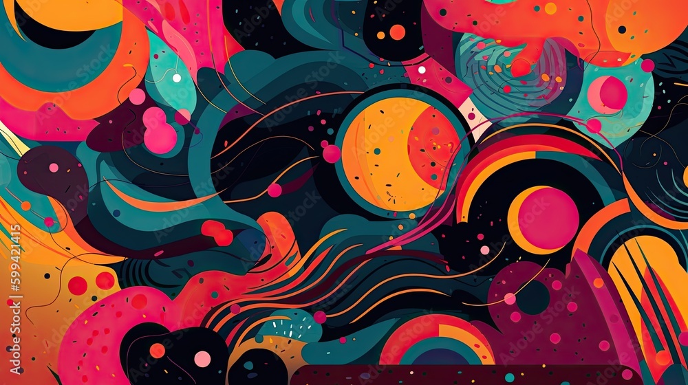 Obraz premium A trippy portrait with a mix of neon colors and swirling shapes. generative ai