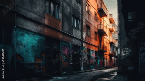 An urban landscape editing with a gritty, urban feel and bold colors, evoking a sense of energy and edginess. generative ai