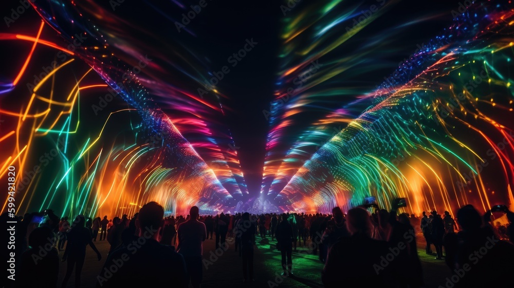 Colorful music festival, with live performances and vibrant lights. The atmosphere is lively and inspiring. generative ai