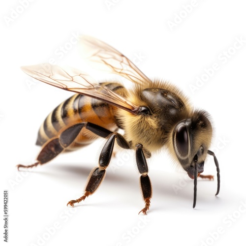 Honey bee walking isolated on white background. generative ai