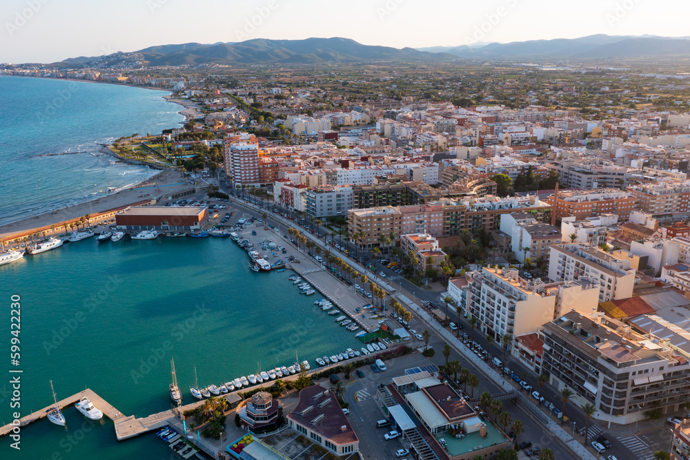 Aerial photo of Benicarlo, seaside town in Spanish on Mediterranean coast