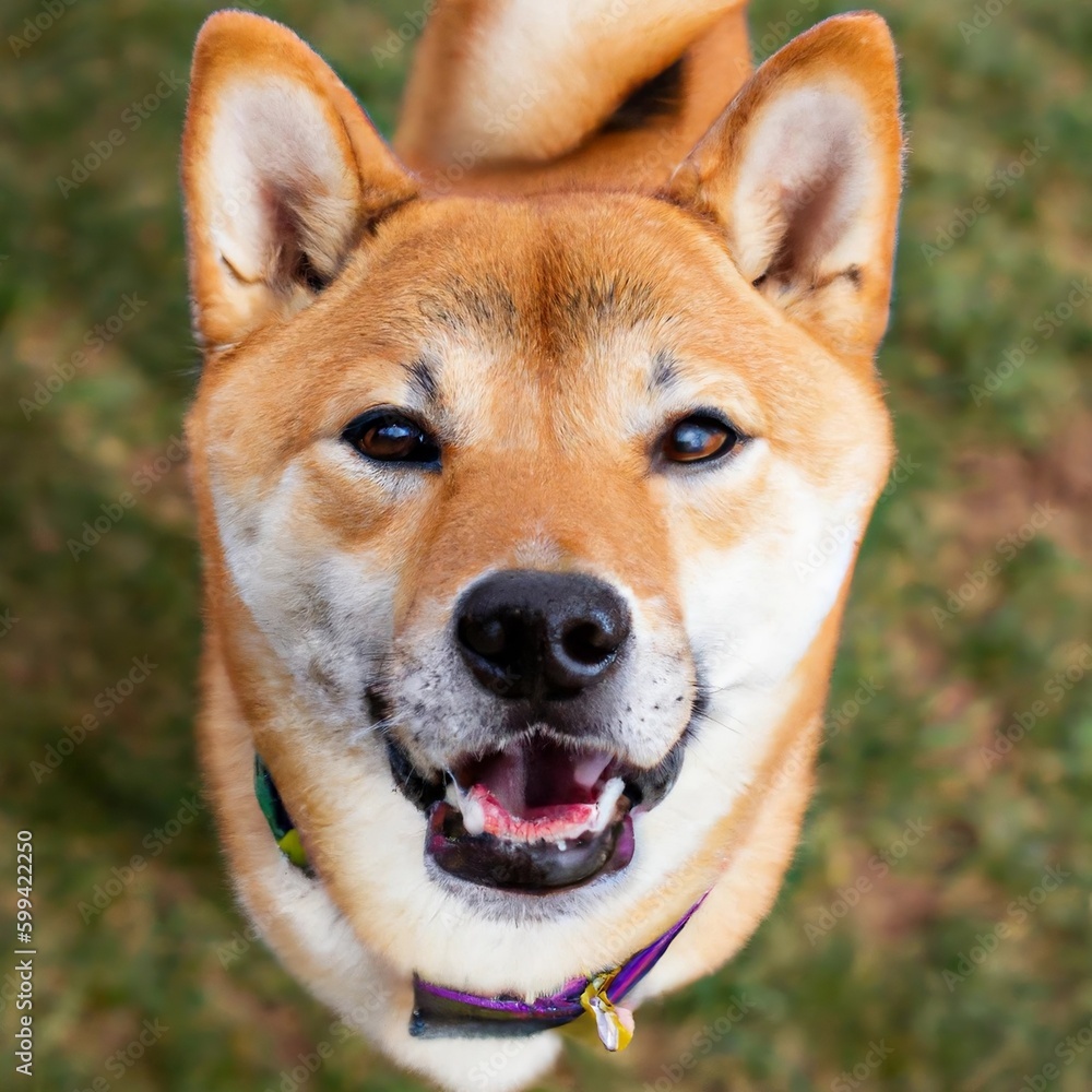 High quality photo of a smiling Shiba Inu dog
