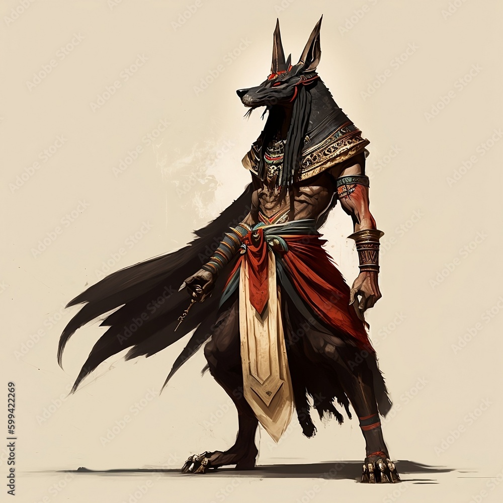 Fototapeta premium Anubis, he Egyptian god of death character design, Generative AI