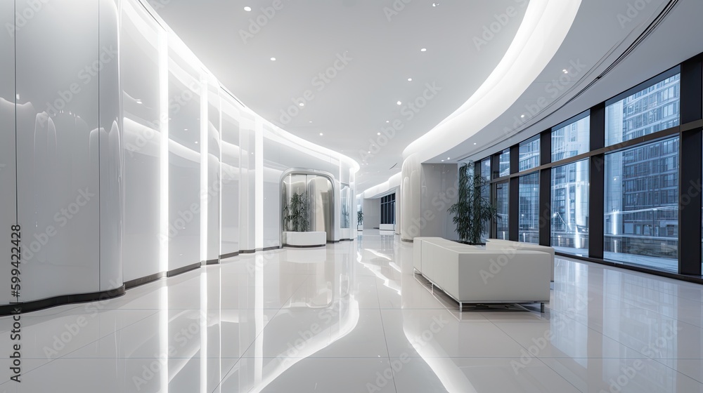 Modern airport terminal, with sleek design and bright lighting. The atmosphere is sophisticated and bustling. generative ai Modern airport terminal, with sleek design and bright lighting. The atmosphere is sophisticated and bustling. generative ai