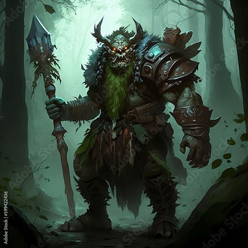 A troll fantasy character with green skin, Generative AI