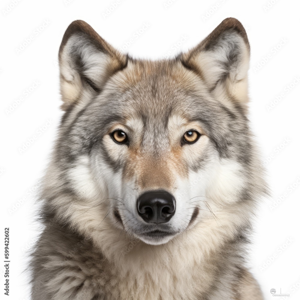 Wolf, face shot isolated on white background. generative ai Wolf, face shot isolated on white background. generative ai