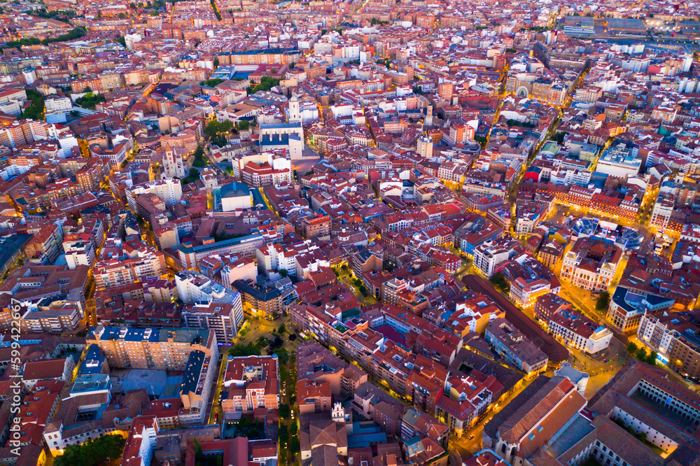 Fototapeta premium Picturesque view from drone of city of Valladolid at night, Spain