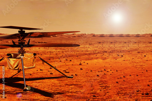 Fototapeta Naklejka Na Ścianę i Meble -  Helicopter on Mars, to explore the planet. Elements of this image furnished by NASA