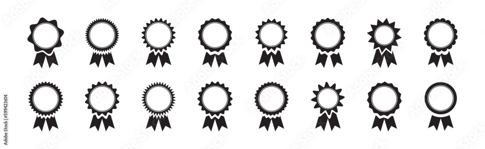 Badge with ribbons icons set. Quality and guarantee labels set Badge with ribbons icons set. Quality and guarantee labels set