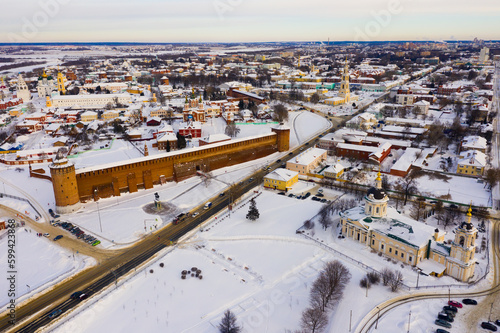 Top view of the ancient fortress Kremlin in Kolomna on a sunny frosty winter day, Moscow region, Russia © JackF