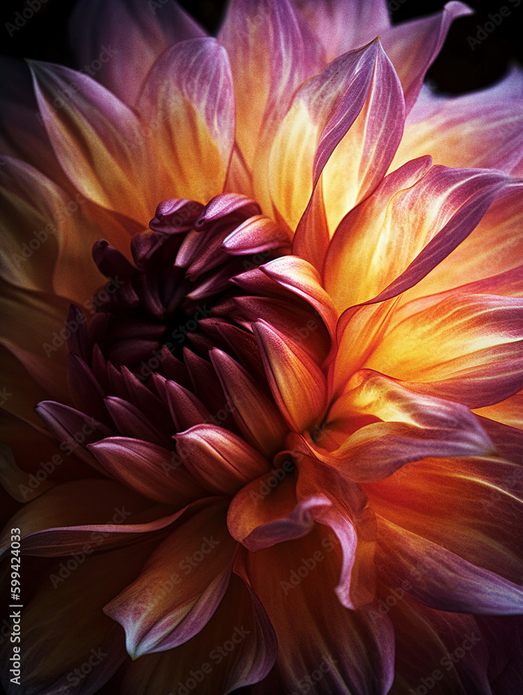 Macro Photo of a Stunning Pink and Purple Flower - generative AI Macro Photo of a Stunning Pink and Purple Flower - generative AI