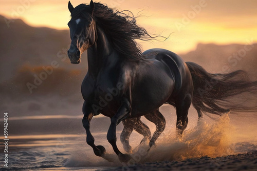horse in sunset made with generative ai