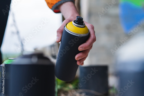 Close up of spray cans for drawing graffiti 