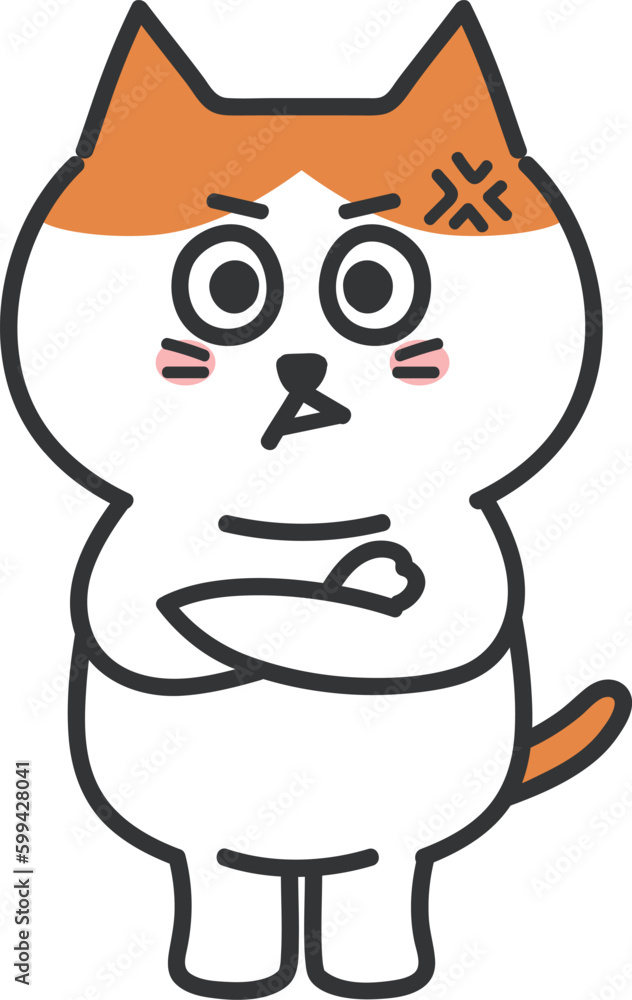 Cartoon orange tabby cat getting so angry with folded arms, vector illustration Cartoon orange tabby cat getting so angry with folded arms, vector illustration