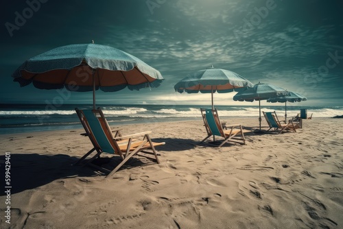 beach chairs and umbrella © Man888