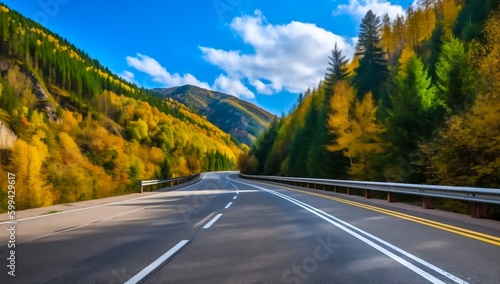 Empty asphalt road, mountain nature, blue sky © Abdul