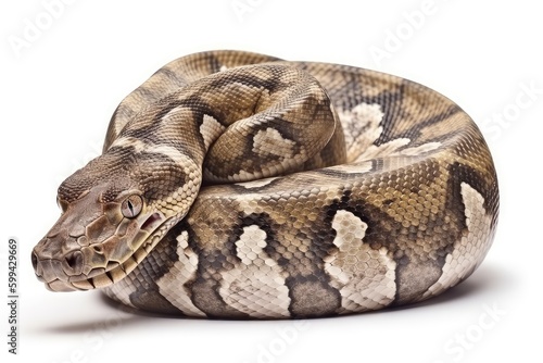 close up of a snake on white
