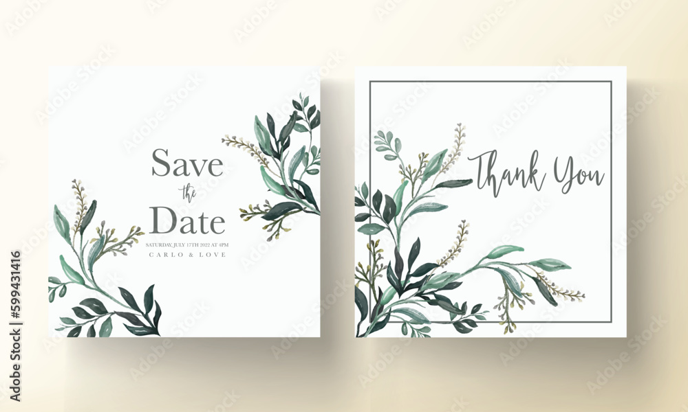 hand painted watercolor greenery leaves invitation card