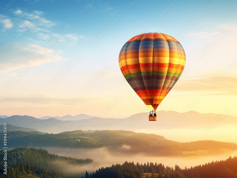 Fototapeta premium A hot air balloon floating in the sky at sunrise