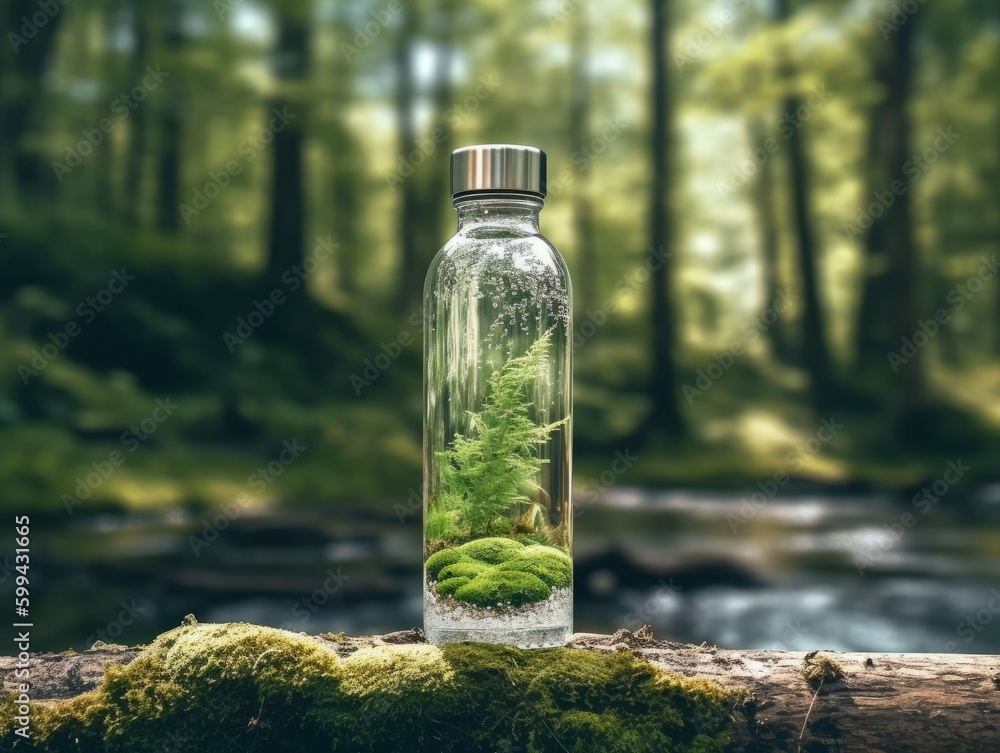 A reusable water bottle in natura background A reusable water bottle in natura background