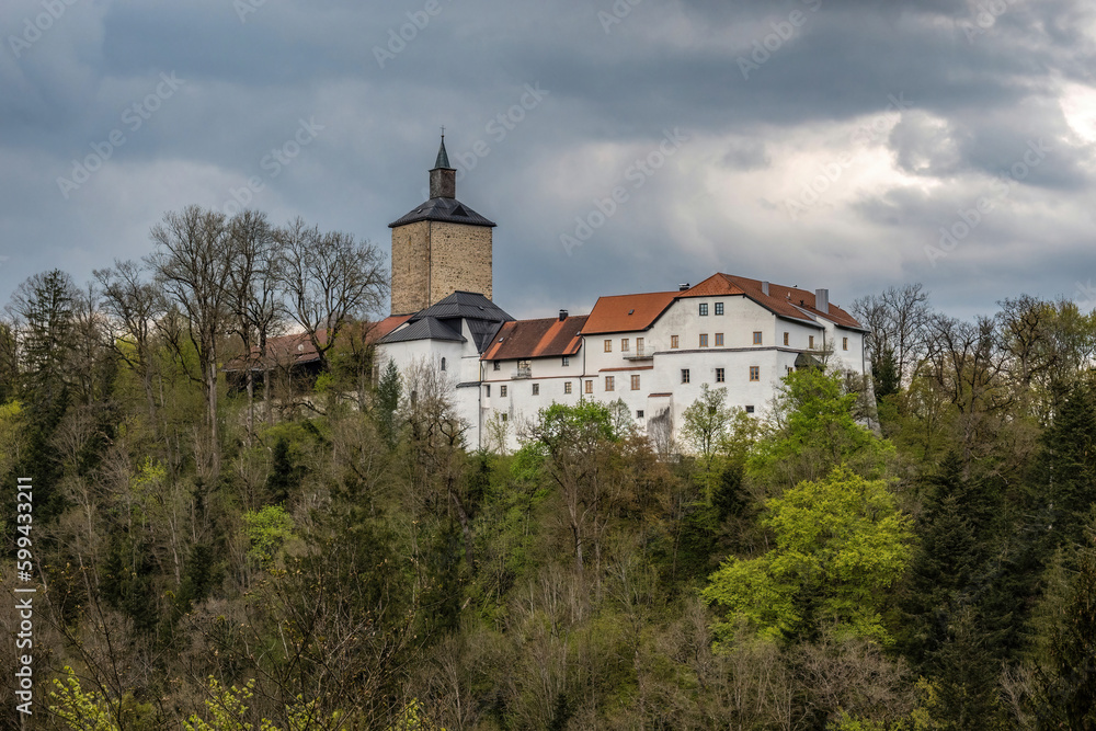 View at Fürsteneck castle in lower bavaria, germany, at a cloudy spring day