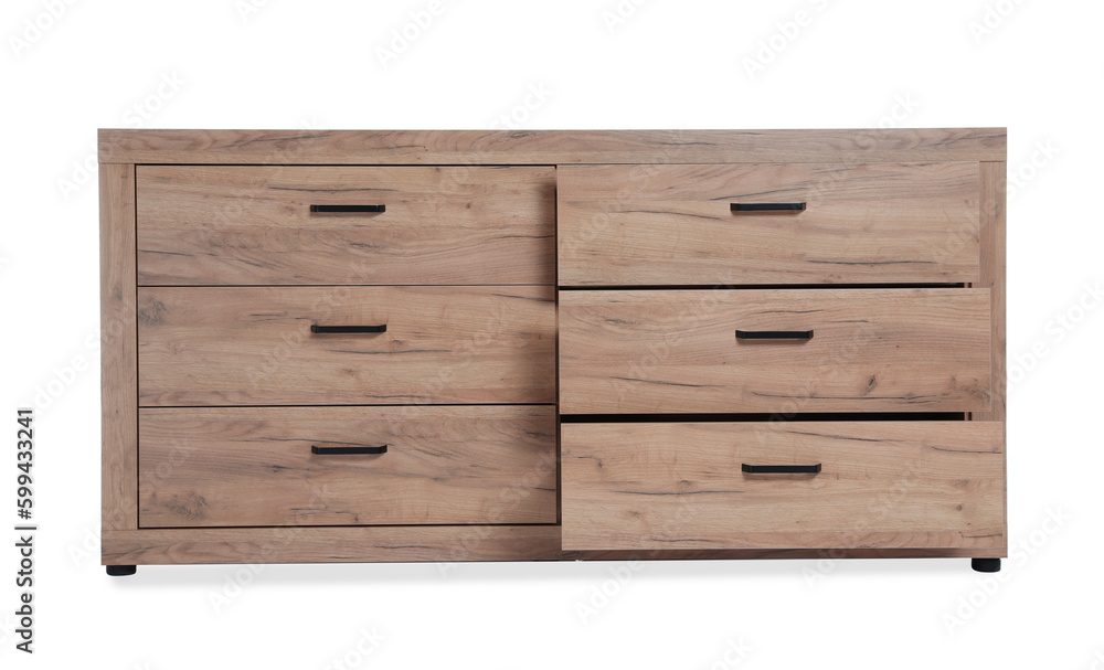 New wooden chest of drawers isolated on white New wooden chest of drawers isolated on white