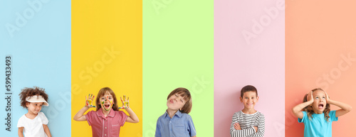 Fotografija Collage of different children on color background