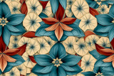 デジタルアートのボヘミアンスタイルに花が描かれたシームレスパターン　Seamless Pattern of  Flowers in Bohemian-style Digital Art　|　Generative AI