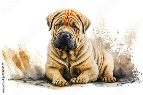 Dog pet coffee paint splash art on white background, banner and poster for animal care, veterinary. Generative AI.
