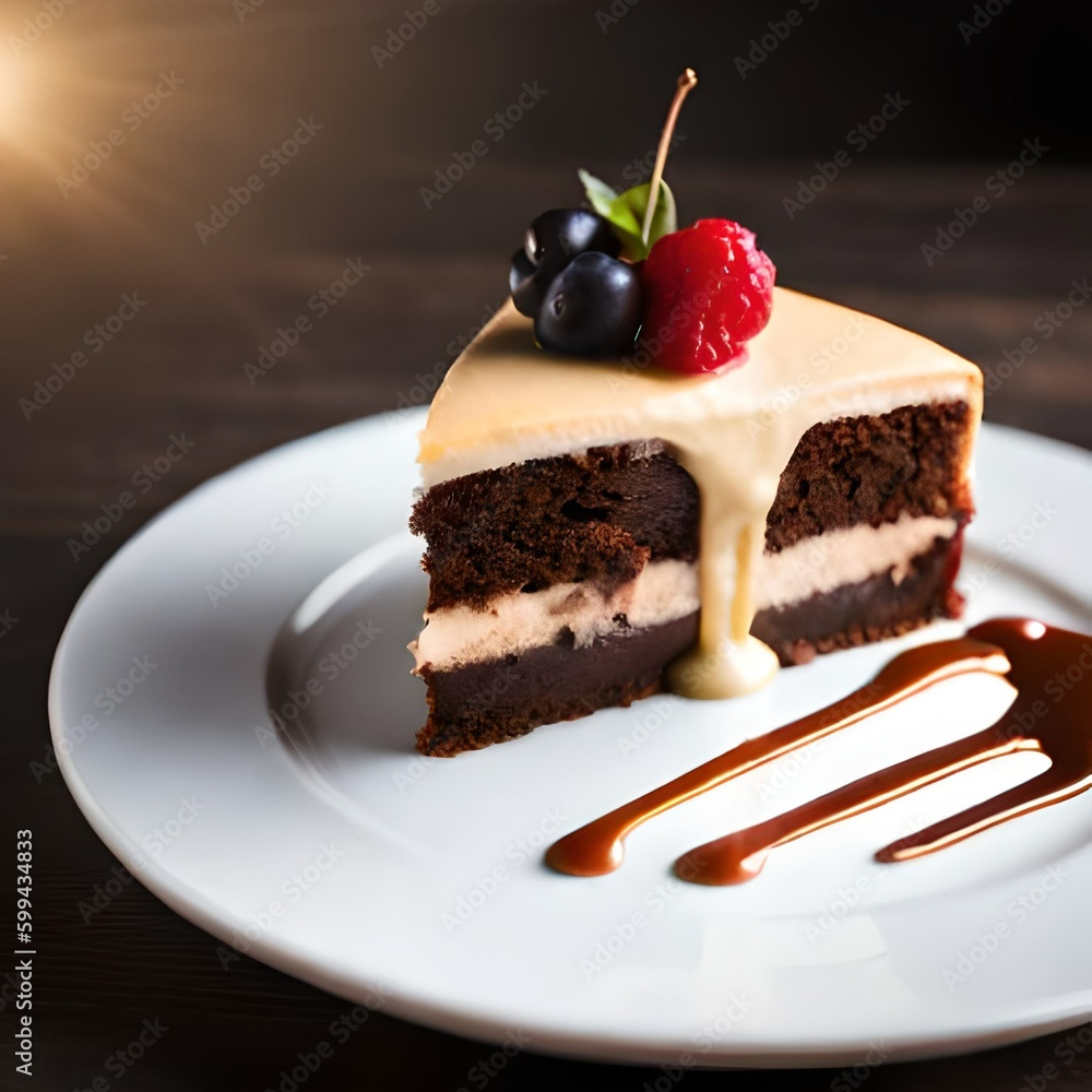 Chocolate cake topped with a dollop of creamy, whipped topping. The rich, dark cake is beautifully complemented by the fluffy white cream, creating a perfect bal Chocolate cake topped with a dollop of creamy, whipped topping. The rich, dark cake is beautifully complemented by the fluffy white cream, creating a perfect bal
