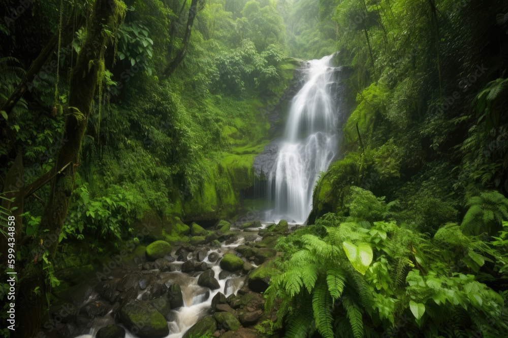 Embark on a Thrilling Adventure through a Dense Jungle with Cascading Waterfalls, generative ai Embark on a Thrilling Adventure through a Dense Jungle with Cascading Waterfalls, generative ai