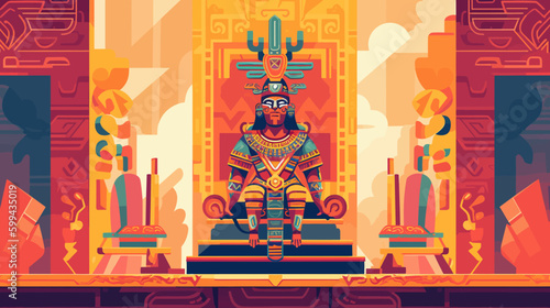Vibrant Montezuma II in Aztec throne room