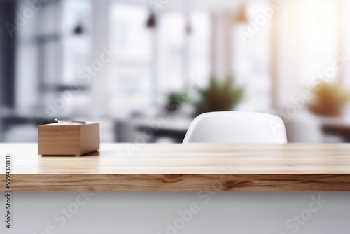 Empty Wooden Table with Blurred Interior Background Created with Generative AI