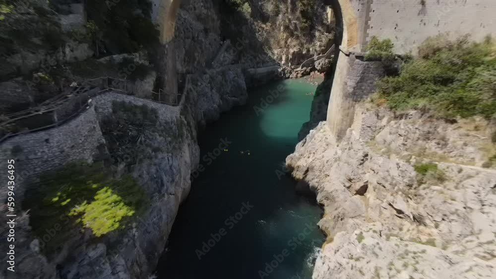 Aerial view inside bay of Fiordo di furore beach. Incredible beauty panorama of a mountain paradise Aerial view inside bay of Fiordo di furore beach. Incredible beauty panorama of a mountain paradise